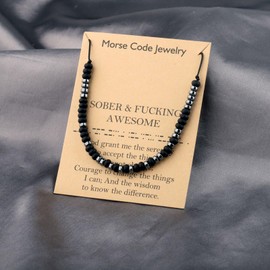 LQRI Sober Recovery Bracelet Sober and Fucking Awesome Morse Code Bracelet Addiction Recovery Gift (Sober&Fucking Awesome)