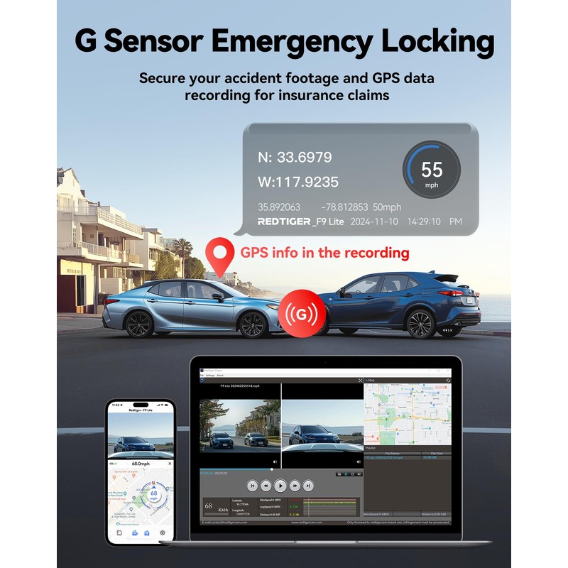 REDTIGER 4K Dash Cam Front, ADAS, Built-in WiFi GPS, Mini