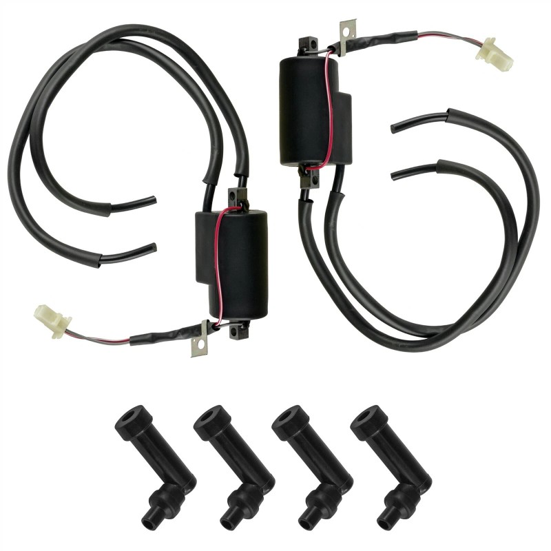 Caltric 2x Ignition Coil With Spark Plug Caps For Yamaha