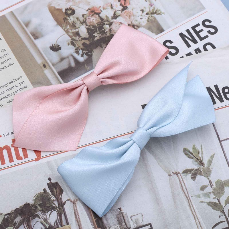 Iaceble French Satin Ribbon Bow Hair Hair Barrette Pink Bow