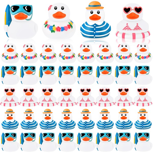 Honoson 48 Pcs Summer Beach Rubber Duckies Mini Rubber Duck