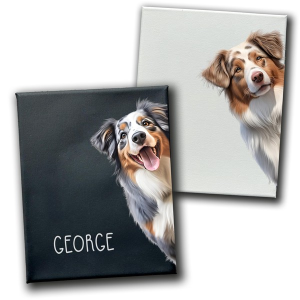 Leann Michael Peeking Dog Canvas Australian Shepherd, Aussie Dog On