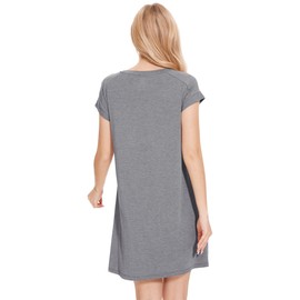 GYS Bamboo Viscose Nightgowns for Women Short Sleeve Sleep Shirts Crew Neck Sleepwear Soft Ladies Pajama Dress, Heather Grey, Large
