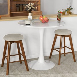 COSTWAY Swivel Bar Stools Set of 2, 26-inch Backless Counter Height Bar Chairs with Rubber Wood Legs, Linen Fabric Seat, Footrest, Modern Counter Stools for Kitchen Island, Pub, Dining, Beige+Brown
