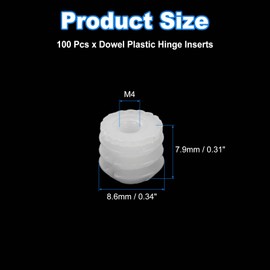 uxcell 100Pcs 0.32"x0.31" Hinge Dowels, Plastic Dowel Insert for Cabinet Door Hinges Furniture Connections, White
