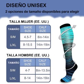 Calcetines de Compresión Mujer y Hombre, 6 Pares de Medias de Compresión 15-20 mmH, Calcetas Elásticas de Compresión para Embarazo, Viajar, Correr, Fitness (Chico, Mediano, 6color A)
