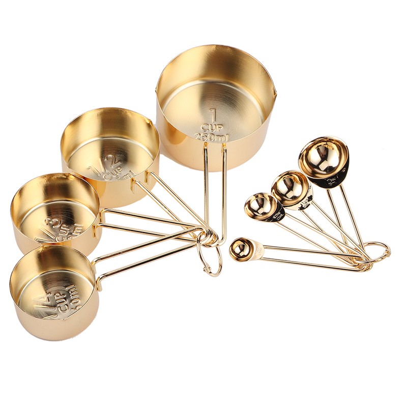 8Pcs Stainless Steel Measuring Cup Spoon Set with Scales Home