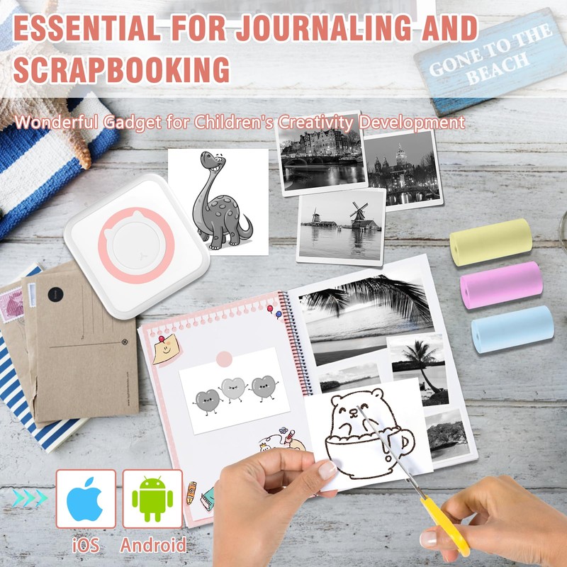 ZAKVOP mini printer, mini photo printer, portable printer inkless, inkless