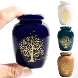 Mini Urn for Pets, Human Quarters, Set of 4, Memorial Urns, Altar, Bone, Divine, Memorial Urn, Memorial Urn, Includes Engraved Tree of Life Design, Ceramic