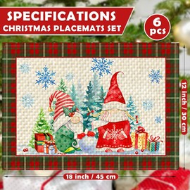ALINK Christmas Placemats, Set of 6, Polyester Linen Placemats, 30 x 45 cm, Winter Holiday Banquet Placemats, Kitchen Party Decoration
