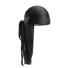 QincLing Long Tail Durag, Silk Durag 360 Waves Headwraps Wide Straps Pirate Hair Loss Chemo Cap Bandana Turban Hat for Women and Men Hip-hop and Daily Decoration(Black)