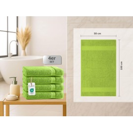 Class 4 Piece Terry Towelling Bath Towel Set | Pack of 4 Bath Towels 70 x 140 cm | Terry Quality 500 g/m² | 100% Cotton with Border | Plain Apple Green