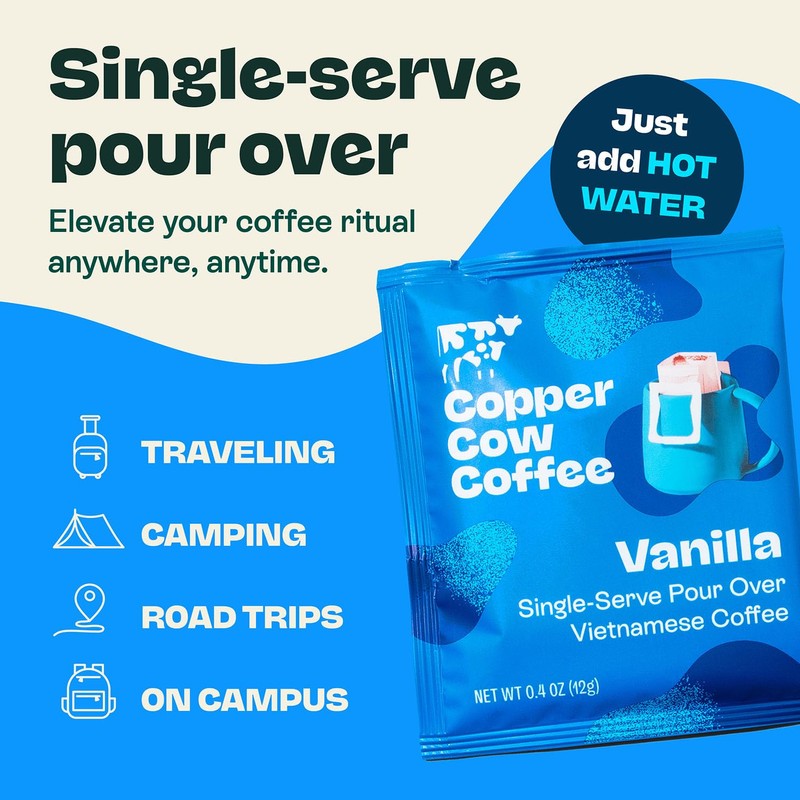 Copper Cow Premium Pour Over Single-Serve Vietnamese Coffee | Vanilla