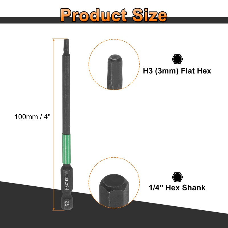 sourcing map 2pcs H3 Flat Hex Head Screwdriver Bit 3mm