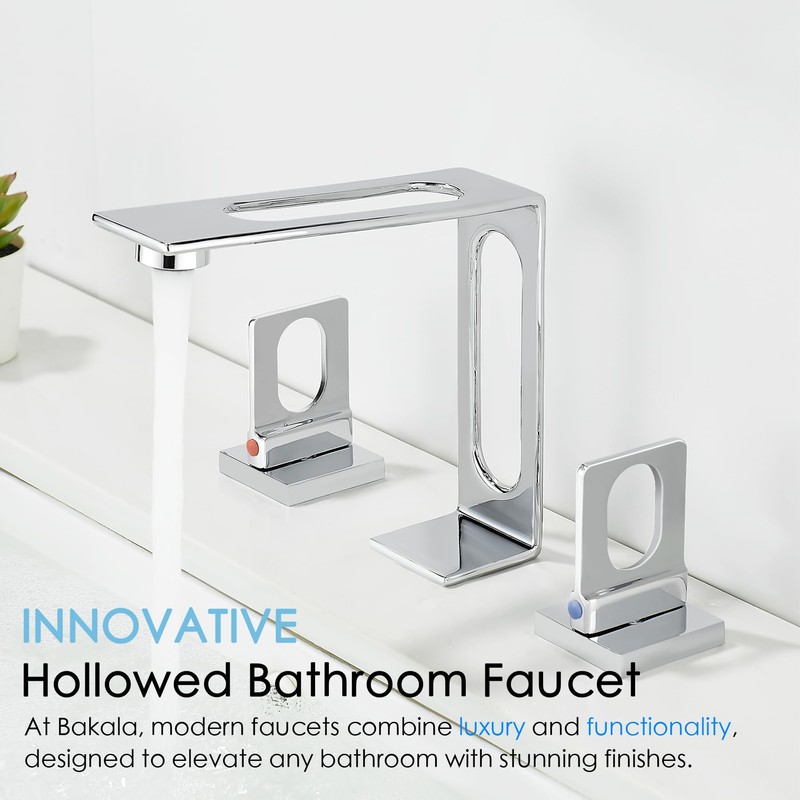 BAKALA Chrome Bathroom Faucet 3 Hole, 8 inch Widespread Bathroom