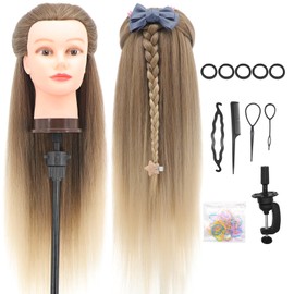 Training Head, Dansee Meibr 26-28 Inch Hairdressing Head 100% Synthetic Fiber Cosmetology Mannequin Dolls Head with Free Clamp for Braiding Stying (brown)