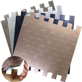 XUANINY 10-Sheet Peel and Stick Metal Backsplash Tiles, Self Adhesive Brushed Aluminum Subway 3D Wall Sticker for Kitchen Bathroom (12"x11.02") (10, Rose Gold Brushed)