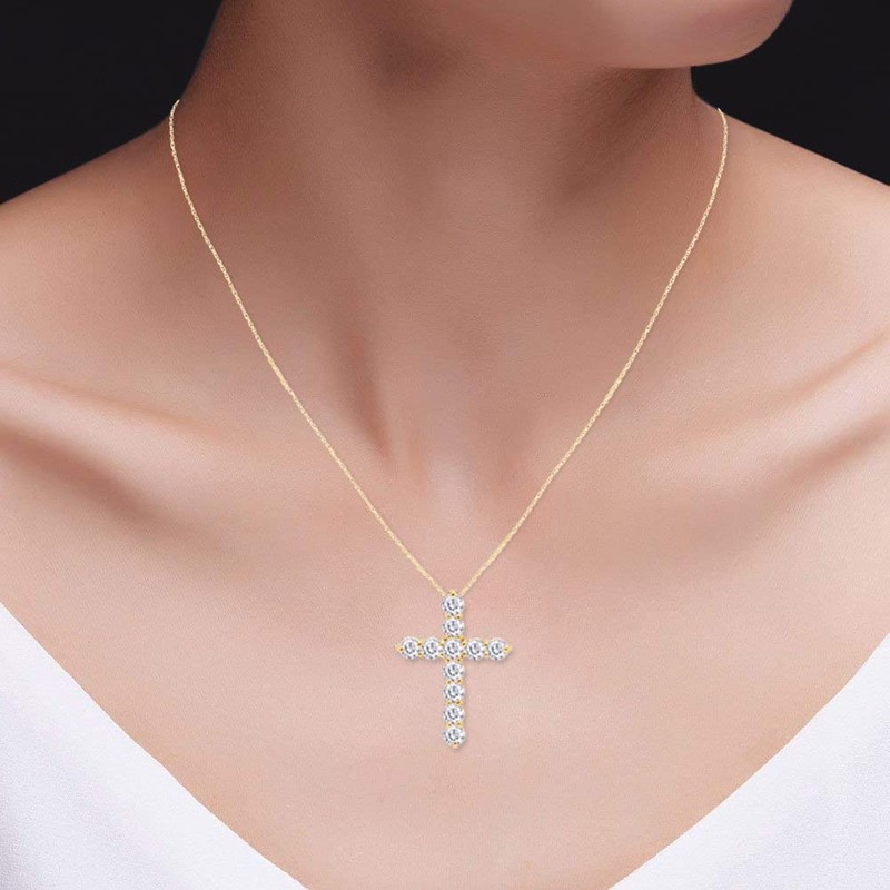Diamond Moissanite Cross Pendant Necklace Brilliant Cut D Color VVS1