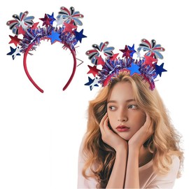 HAKJXOS Independence Day Headband Cute Fireworks Stars Headbands Fashion Hair Accessories for Women Ribbons Headband Red Blue White Design July 4th Party Favors 1Pcs