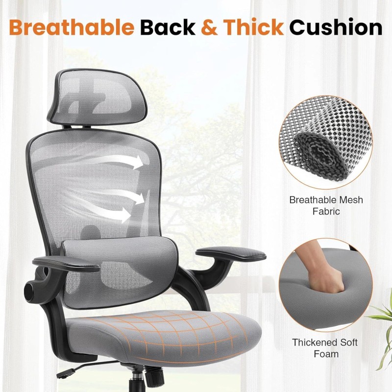 DUMOS Mesh Computer Desk Chair,Adjustab - Grey