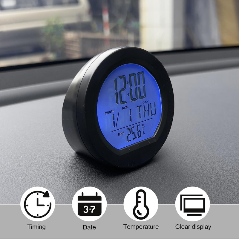 FSTURIOS Car Digital Thermometer Clock, Dashboard Clock with Backlight Fahrenheit