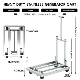 Generator Wheel Kit,GeneratorCart,500LB Heavy-Duty GeneratorCart With Wheels, Made of 100% Sstainless Steel,(19.6X13.7inches) (Stainless steel original color)