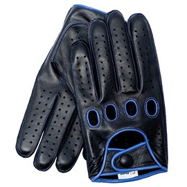 Riparo Genuine Leather Reverse Stitched Full-Finger Driving Gloves (Large, Black/Blue Thread)