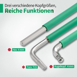 Litorange 2 Stück Fenster/Tür Einstellwerkzeug Set mit Wärmeschrumpffolie,Torx 15,Sechskant 4mm und Kugelkopf 4mm Fensterbauer Werkzeug Einstellschlüssel,Fenster Montage Werkzeug