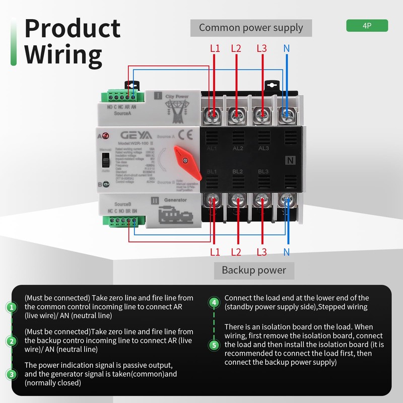 Mini ATS Automatic Transfer Switch 100A AC 110V, IGEYAPA 4POLE