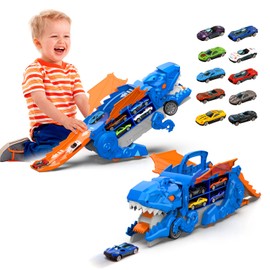 Dinosaur Toys for 2 3 4 5 Year Old Boys, 11 in 1 Adjustable Dinosaur Truck Toys for Kids 3-5 Years, with 10 Alloy Toy Cars, Dinosaur Toys for 3 4 5 6 7+ Year Old Boy Girls Toys & Gifts