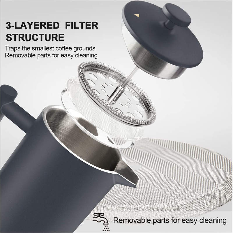Secura French Press Coffee Maker, 304 Grade Stainless Steel Insulated