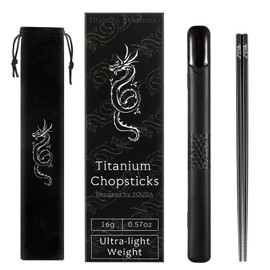 Youda 99.8% Pure TITANIUM Chopsticks 1 Pairs with Black Carrying Case Ultralight and Reusable Chopsticks for Camping, Home, Travel
