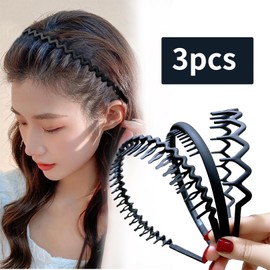 3 Pieces Sharks Tooth Hair Comb,Non-Slip Sports Fashion Headband,Plastic Black Hair Hoop Spring Wave Hairband,Multi-Style Hairband for Women Girls Men Hair