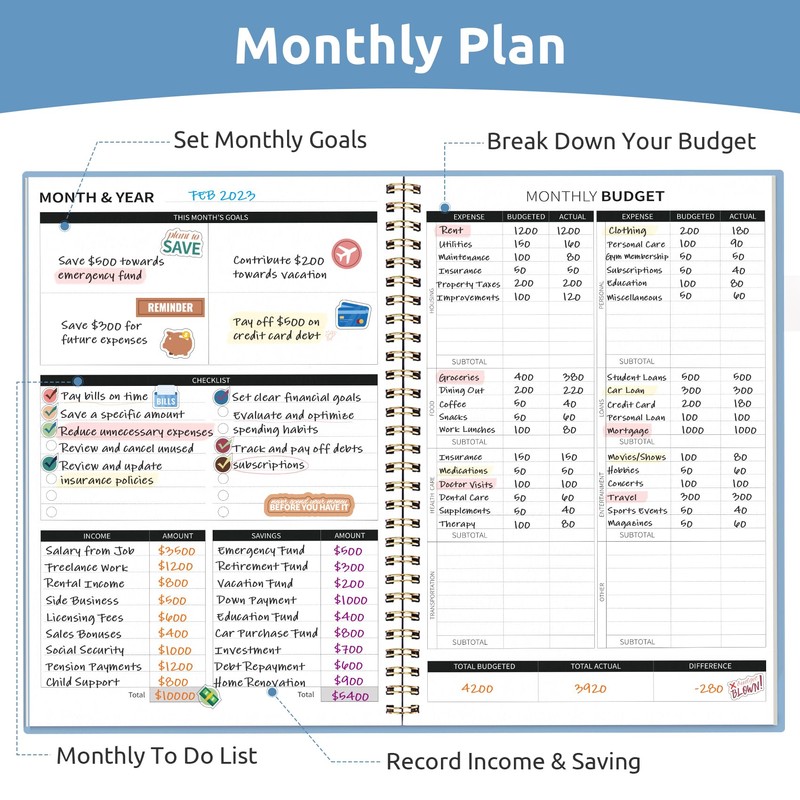 Budget Planner - Monthly Budget Book with Expense Tracker Notebook,