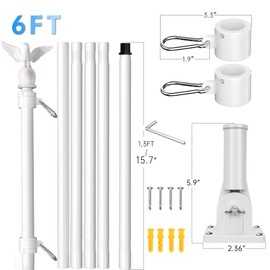 LETSTRY 6FT Flag Pole Kit for Outside House with Solar Light, 1" Thickened Stainless Steel with Adjustable Bracket, Wall Mount Flagpole for 3x5 American Flags for Outdoor, Residential, Porch (White)