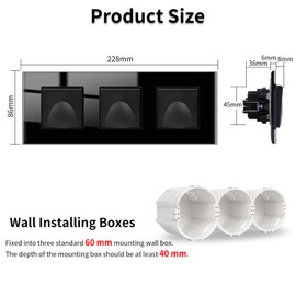 JIMEIDA 3 Socket Flush-Mounted Black 16 Amp Glass Sockets with Waterproof Lid 228 x 86 mm, 250 V