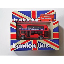 London Red Bus - Boris Double-decker Routemaster/Die Cast Metal and Plastic Parts/Pull Back and Go Model/Trafalgar Square/Union Jack Box/British Souvenir from England UK