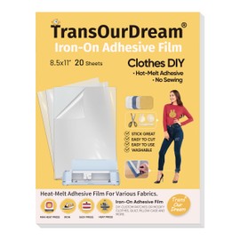 TransOurDream Iron on Double Sided Adhesive Sheets (20 Sheets, 8.5x11) Fabric Glue for Heat Press Patches, Easy to Cut, Great Stickiness