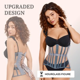 Mesh Corset Waist Trainer for Women - Underbust Corset Lace Up - Waist Cincher Shapewear - Body Shaper, Marengo, X-Large