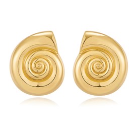 WOWORAMA Chunky Gold Conch Shell Earrings for Women Polished Gold Ocean Sea Witch Shell Earrings Boho Seashell Summer Beach Statement Earring