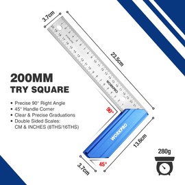 WORKPRO Carpentry Squares Set 2-Piece,Try Square 8-Inch/200mm,Adjustable Sliding Bevel 9-Inch/230mm,Hardwood Handle Stainless Steel Blade for Craftsman Woodworking