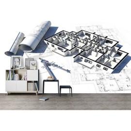 PVC Wallpaper Floor Plans and Some Blueprints Architectural Sketch Stock Pictures Peel and Stick Removable Wall Paper for Living Room Bedroom Wall Decor Self Adhesive Wall Mural Sticker Home Decor