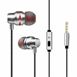 3.5mm Wired Headphone Super Heavy Bass Headset Earphone Stereo Earbuds With Mic (Silver)