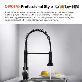 OWOFAN Low Lead Modern Single Handle Pull Down Sprayer Spring Kitchen Faucet, Brass Black&Brushed Nickel Kitchen Sink Faucets