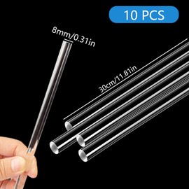 Acrylic Round Rod 8 mm x 30 cm Acrylic Rod Transparent Pack of 10 Acrylic Dowel Rods Transparent Round Rods Light Guide for Any Cutting Suitable for Architectural Crafts (8 mm x 30 cm)