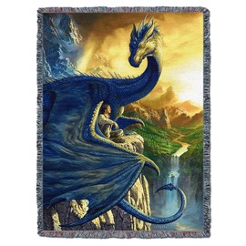 Pure Country Weavers Blue Dragon Ciruelo Blanket Throw Woven from Cotton - Made in The USA (72x54)
