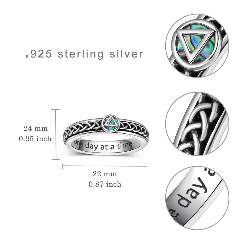 Zunxinsan Sobriety Ring 925 Sterling Silver anxiety spinner rings Sobriety