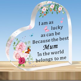 JMIMO Gifts for Mum Acrylic Plaque Mum Gifts from Daughter Son Christmas Birthday Gifts for Mum Mother Mummy - I Am As Lucky As Can Be Because The Best Mum in The World Belongs to Me