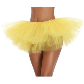 Women's Teen Adult Classic Elastic 3 4 5 Layered Tulle Tutu Skirt (One Size, Yellow 5Layer)