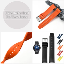 21mm FKM Rubber Band For Tissot Seastar 1000 Powermatic 80 T120407A, Replacement Curved End Watch Band For Tissot Seastar 1000 Watches (Blue, 21mm)